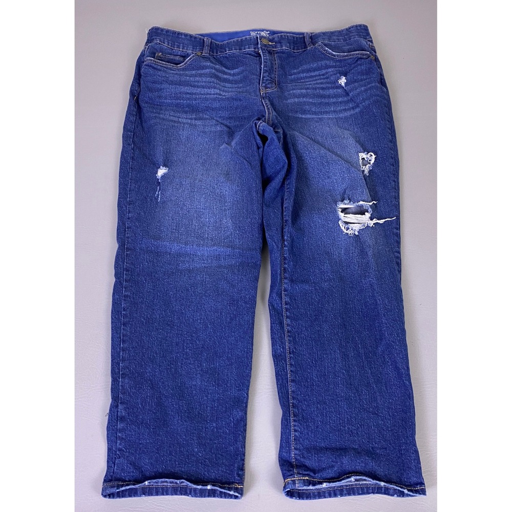 Terra & Sky‎ Boyfriend Jeans Plus Size 18W Blue Dark Wash Distressed Denim
